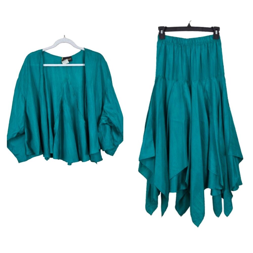 VTG Y2K Francine Brower Rumours 2pc Teal 100% Silk Sz M/L Fairycore